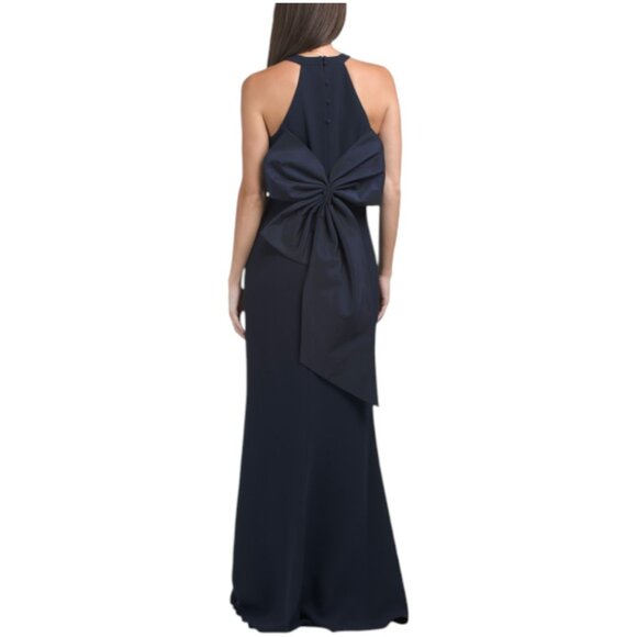 TERI JON Crepe Taffeta Bow Keyhole Halter Neck Gown - Picture 2 of 2